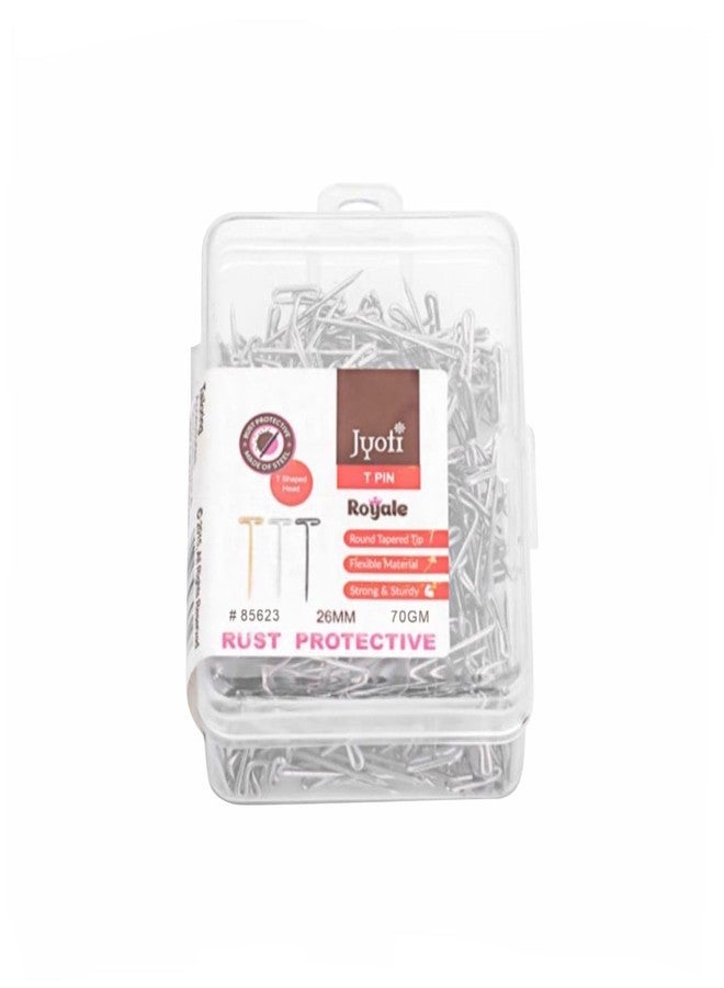 Jyoti T Pin - Royale (70 Grams of Size 0.85 x 26mm of Steel in Electroplated Finish in a Plastic Box) Ideal for Garment Cloth Packing, Wig Making, Paper, Office, Stationery, Home, and Shop - Pack of 2 - Image 1